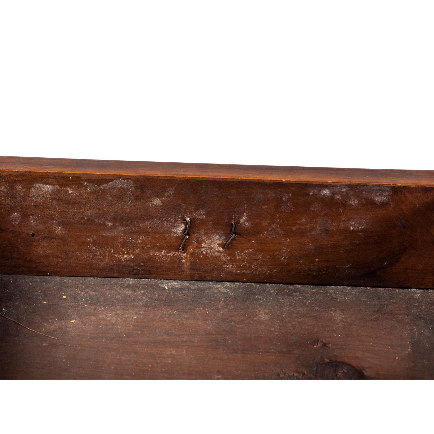 A Queen Anne Cherrywood and Maple Flat Top High Chest with Cornice Drawer