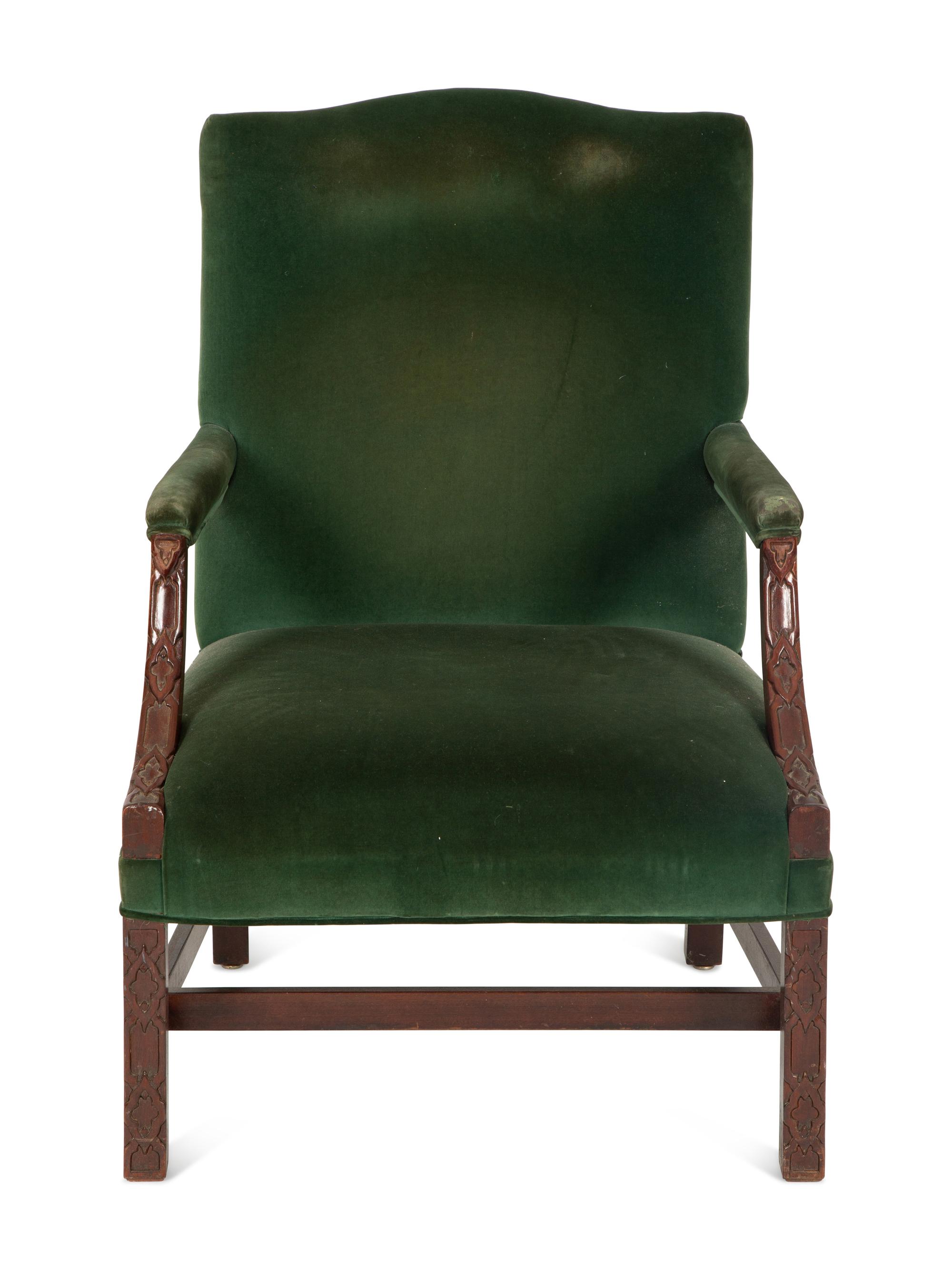 A George II Style Carved Mahogany Library Chair