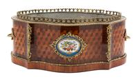 A Louis Philippe Porcelain-Mounted Parquetry Cartouche-Form Jardinière