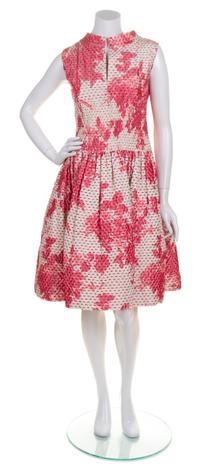 An Oscar de la Renta Pink and Cream Silk Dress, Size: 6.