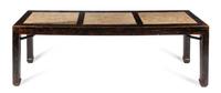 A Large Chinese Marble Inlaid Lacquered Elmwood Painting Table Height 31 x length 94 1/2 x width 27 1/2 inches. — 19TH CENTURY