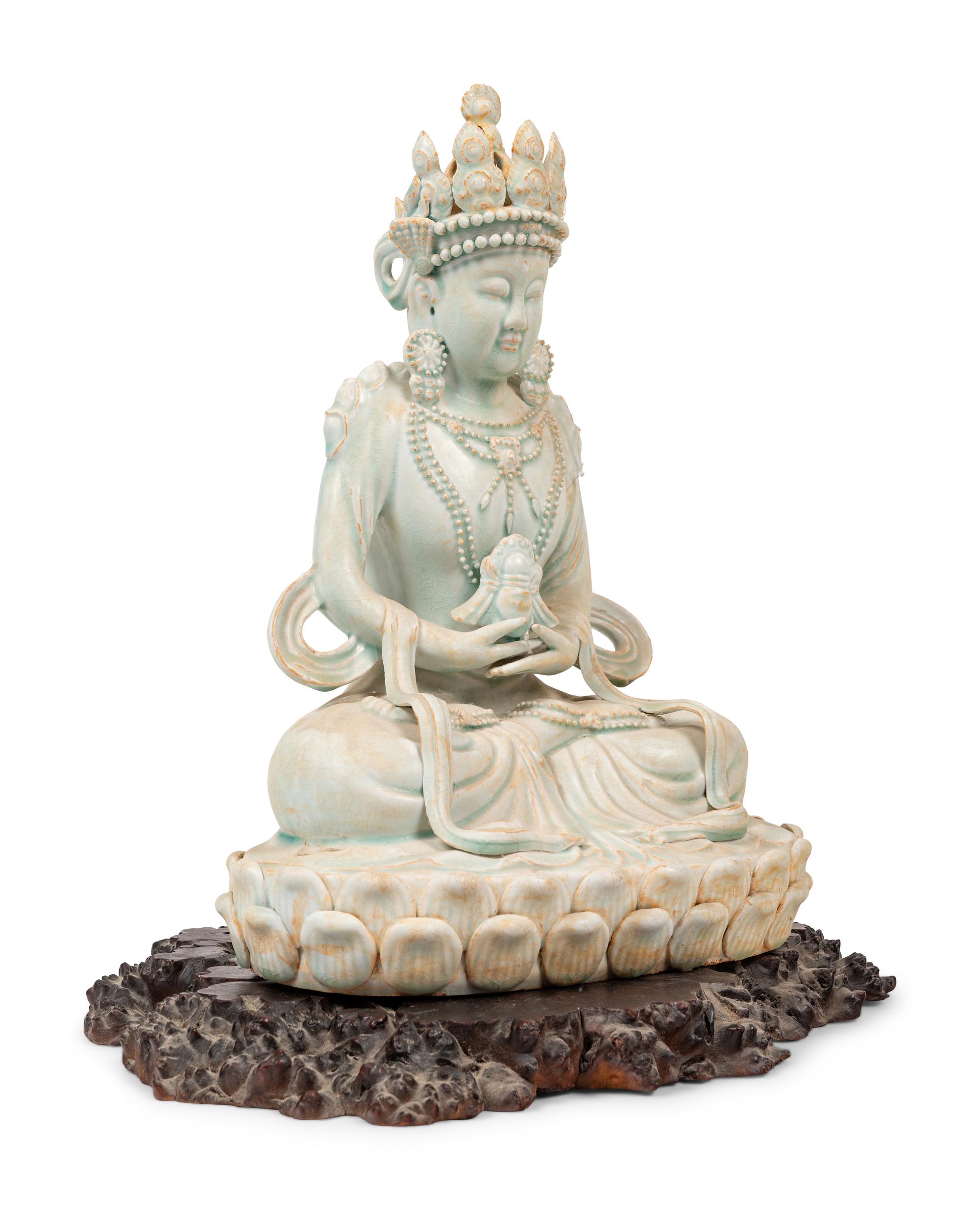 A Large Chinese Qingbai Glazed Porcelain Guanyin