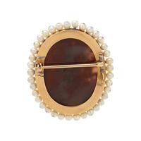 ANTIQUE, AGATE CAMEO, PEARL AND ENAMEL BROOCH