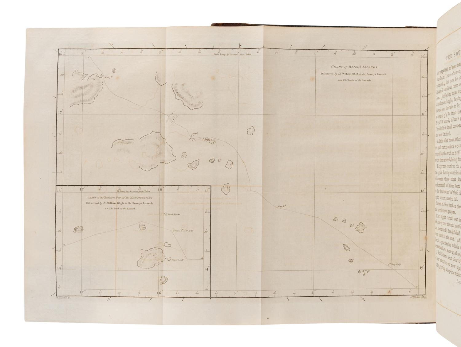 [TRAVEL & EXPLORATION]. -- BLIGH, William (1754-1817). A Voyage to the South Sea, undertaken by command of His Majesty, for the purpose of Conveying the Bread-Fruit Tree to the West Indies, in His Majesty's Ship the Bounty . London: Printed for George Nicol, 1792.