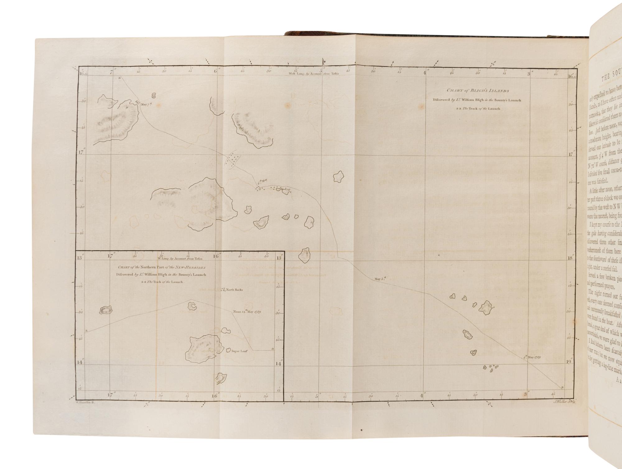 [TRAVEL & EXPLORATION]. -- BLIGH, William (1754-1817). A Voyage to the South Sea, undertaken by command of His Majesty, for the purpose of Conveying the Bread-Fruit Tree to the West Indies, in His Majesty's Ship the Bounty . London: Printed for George Nicol, 1792.