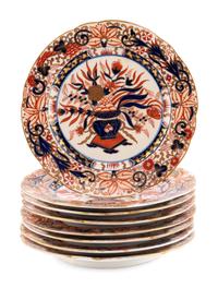 A Set of Eight English Imari Palette Porcelain Plates