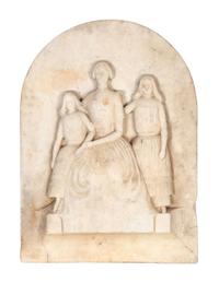 A Carved Marble Plaque of a Mother and Daughters