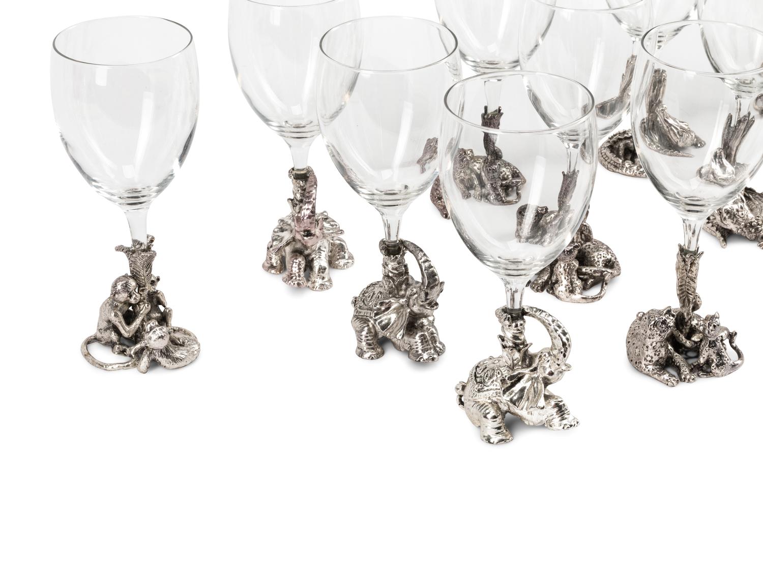 A Set of Fourteen Arthur Court Silvered Pewter and Glass Wine Stems