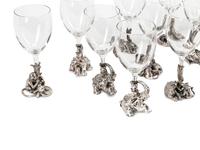 A Set of Fourteen Arthur Court Silvered Pewter and Glass Wine Stems
