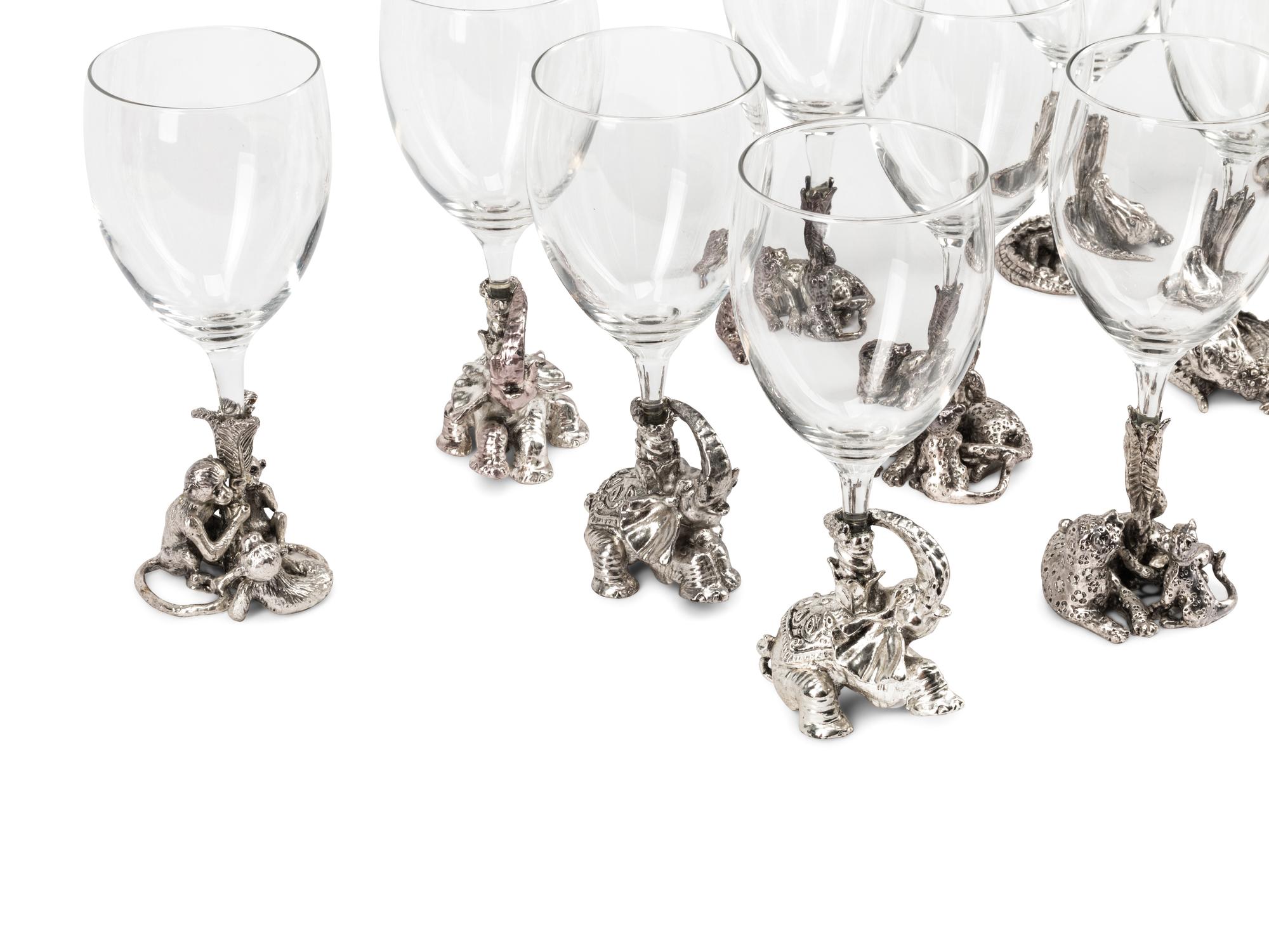 A Set of Fourteen Arthur Court Silvered Pewter and Glass Wine Stems