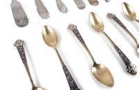 A Group of Coin Silver and Enameled Flatware