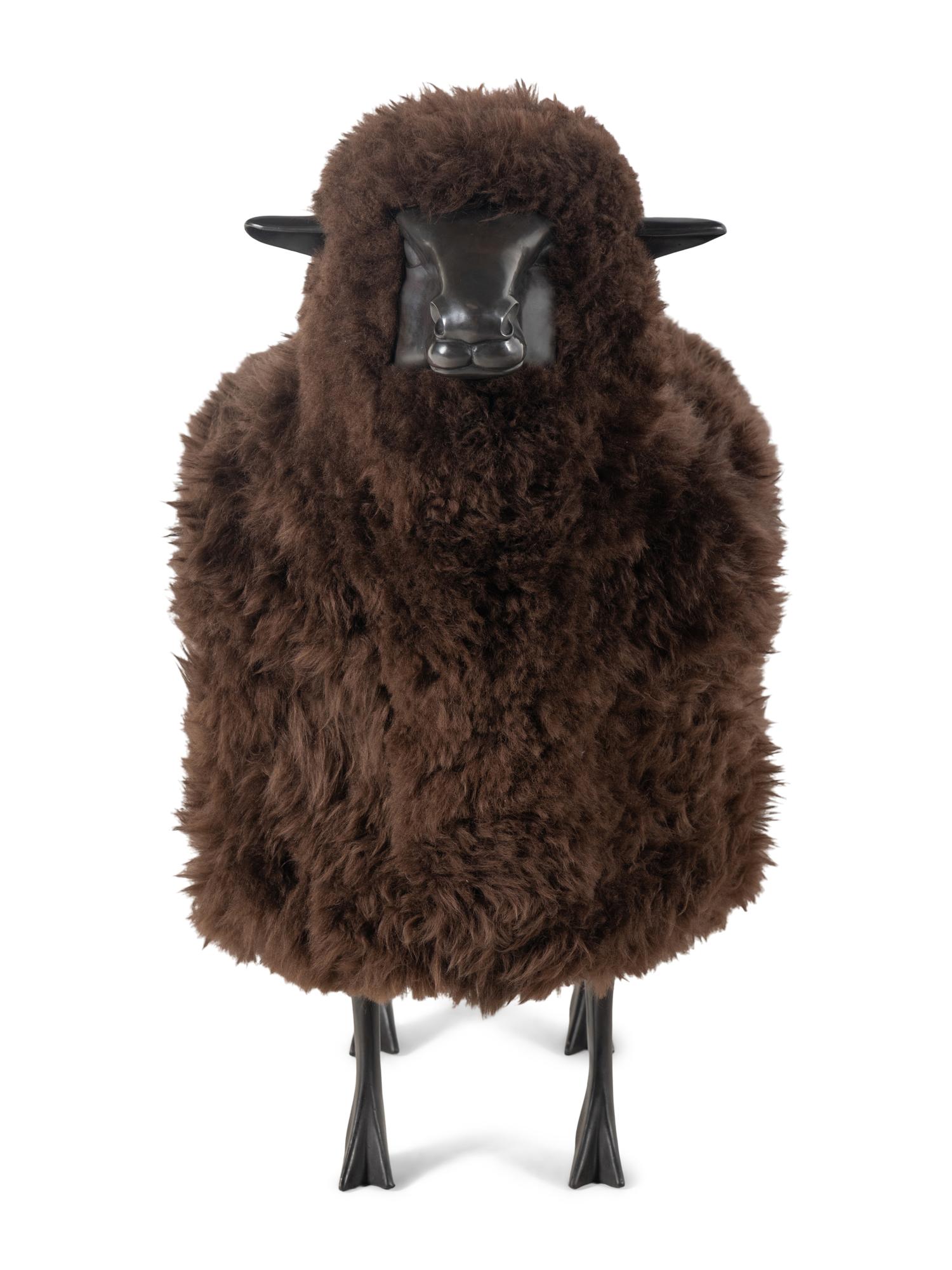 A Polished Cast Metal and Wool Model of a Sheep
