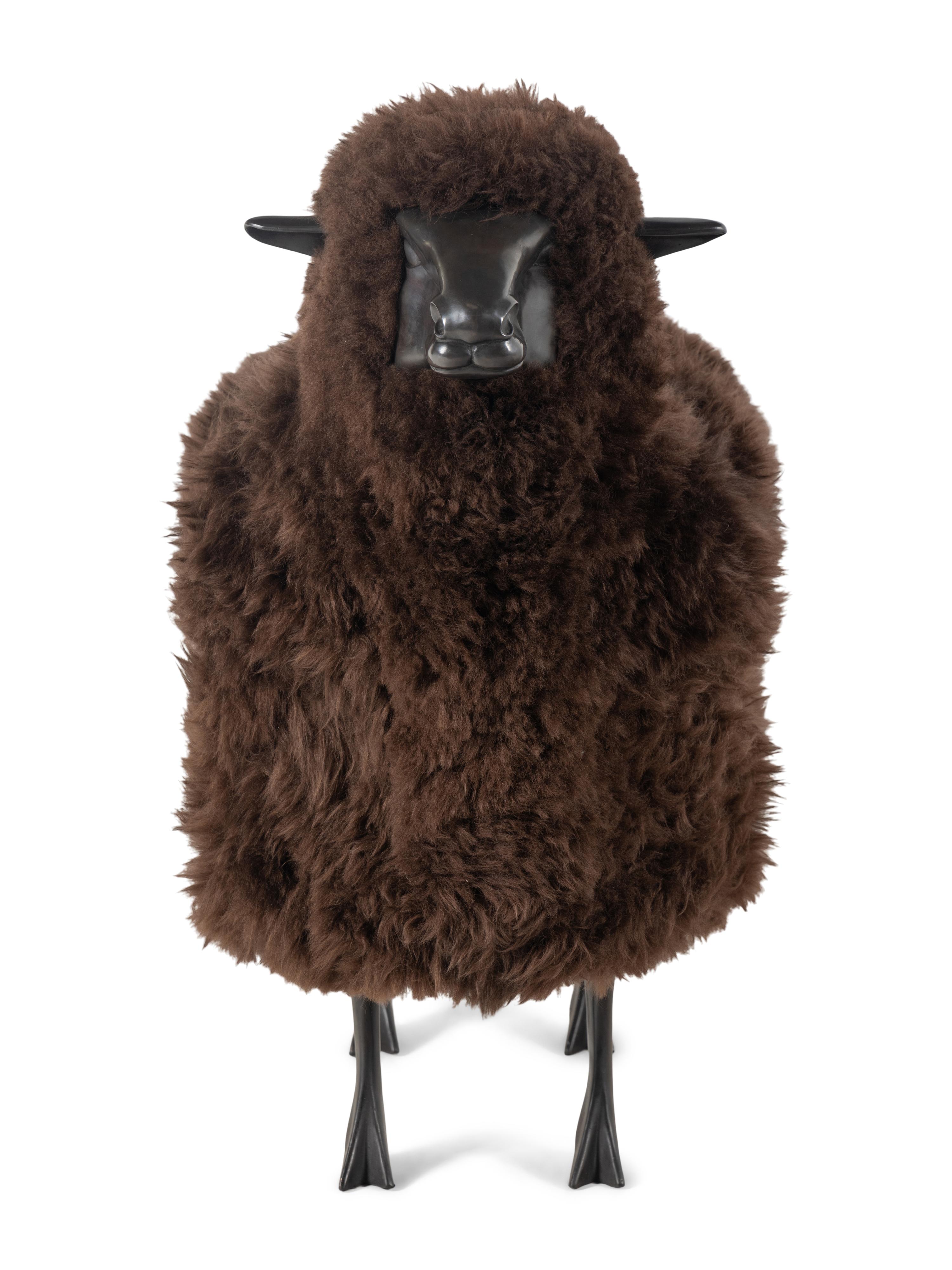 A Polished Cast Metal and Wool Model of a Sheep