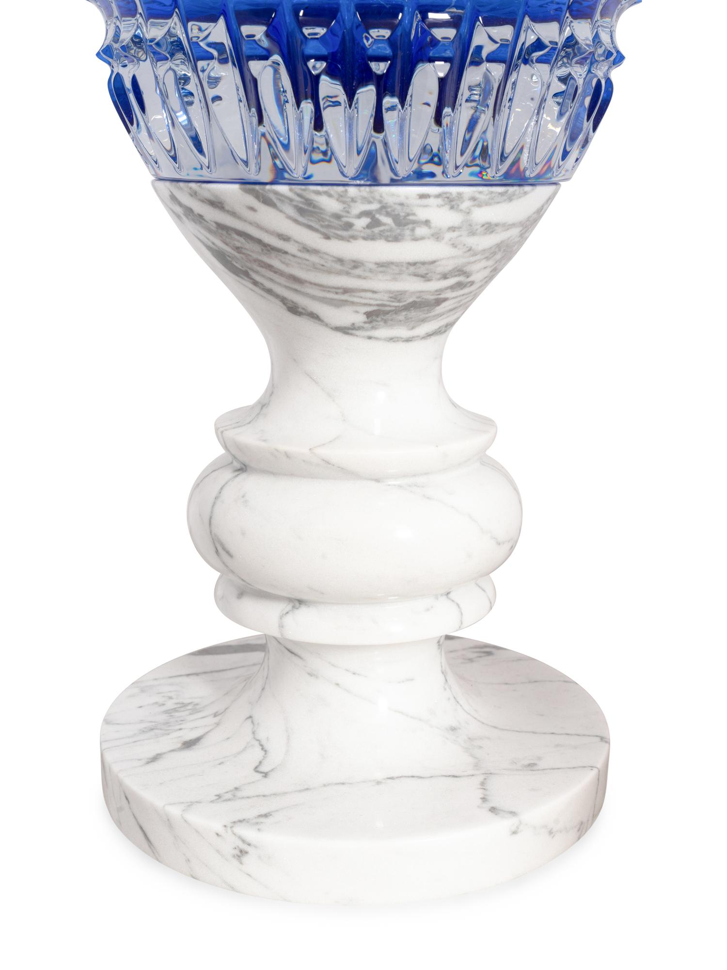A Large Baccarat New Antique II Cut Cobalt Glass Vase