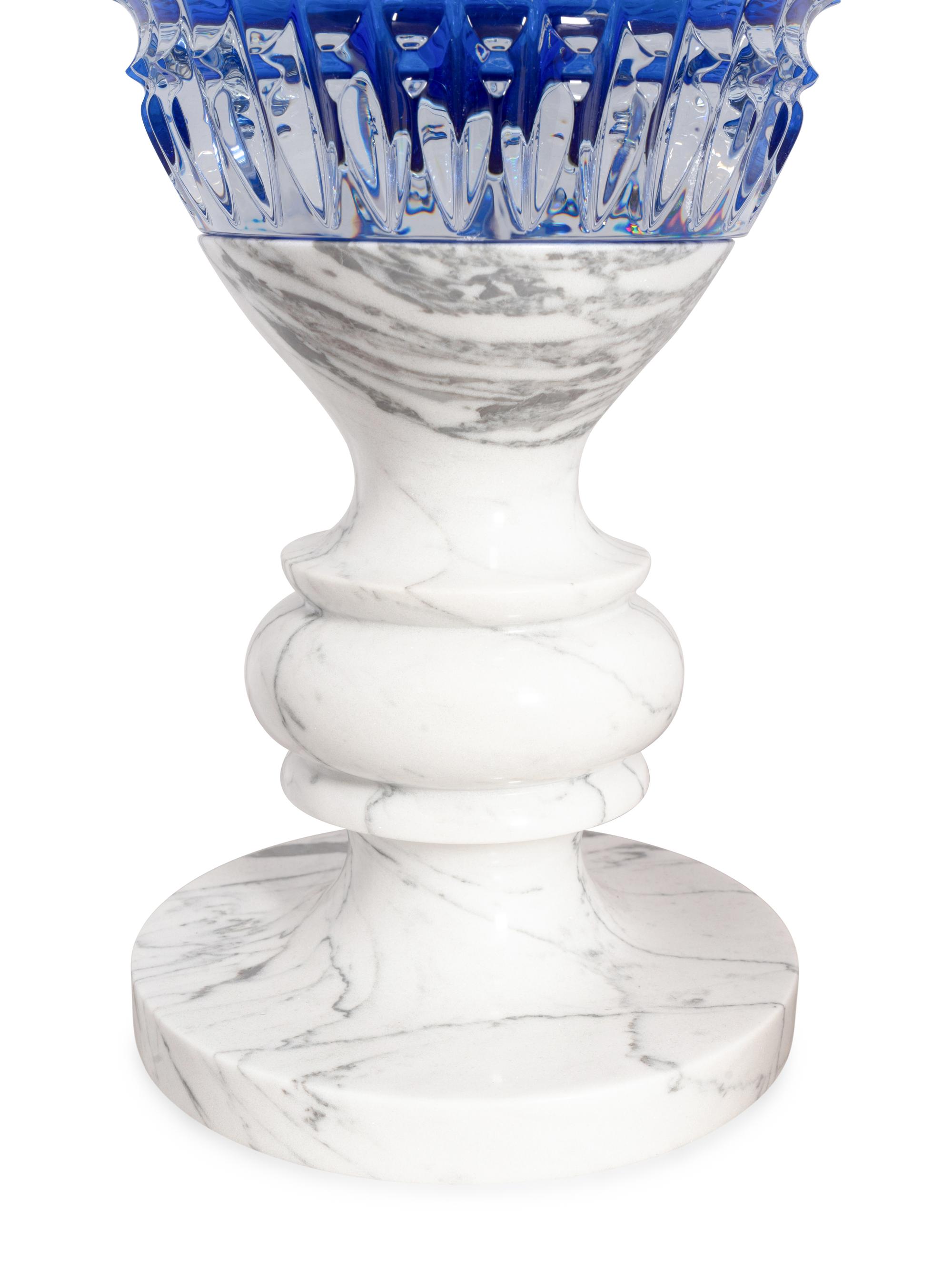 A Large Baccarat New Antique II Cut Cobalt Glass Vase