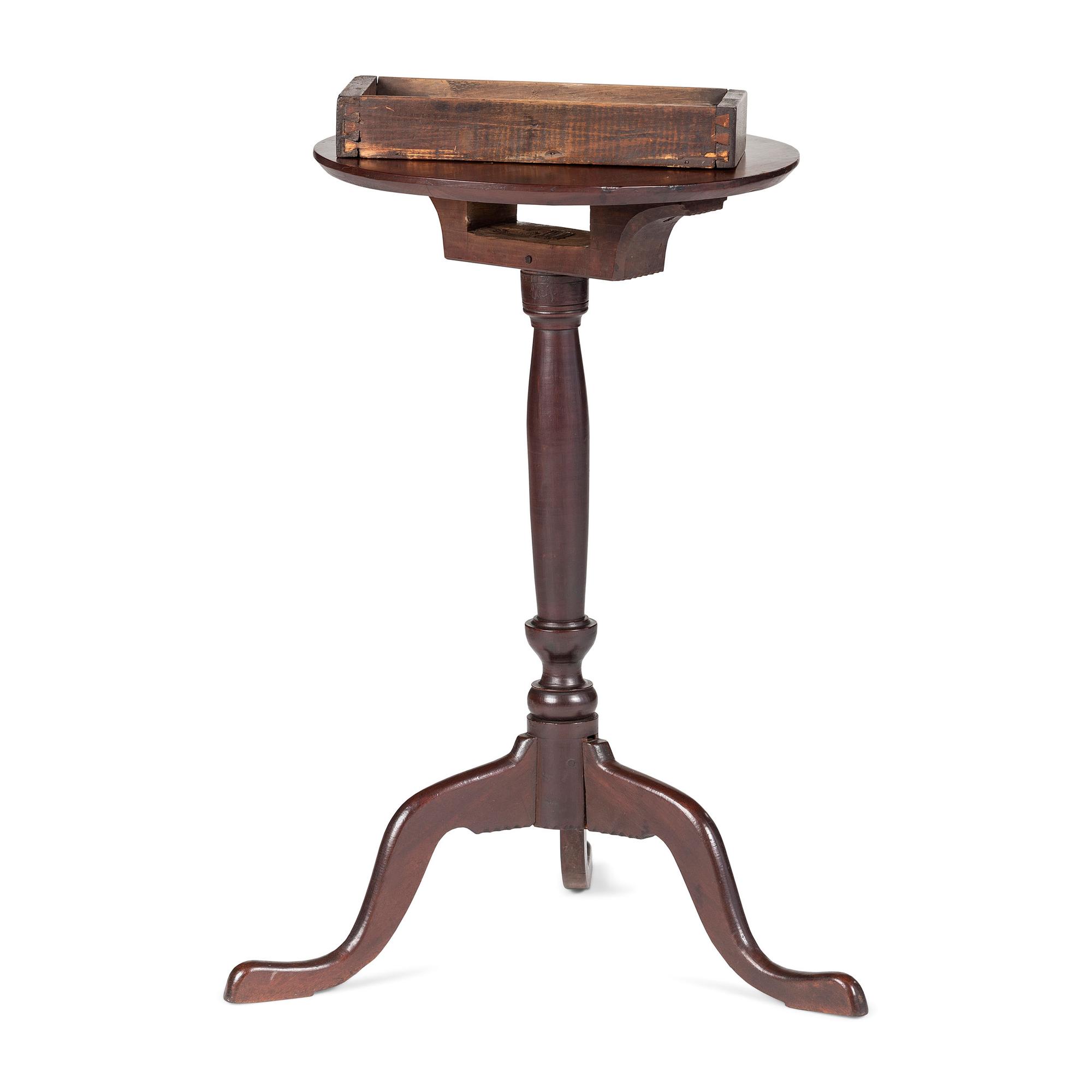 A Federal Punched Walnut and Maple One-Drawer Candlestand