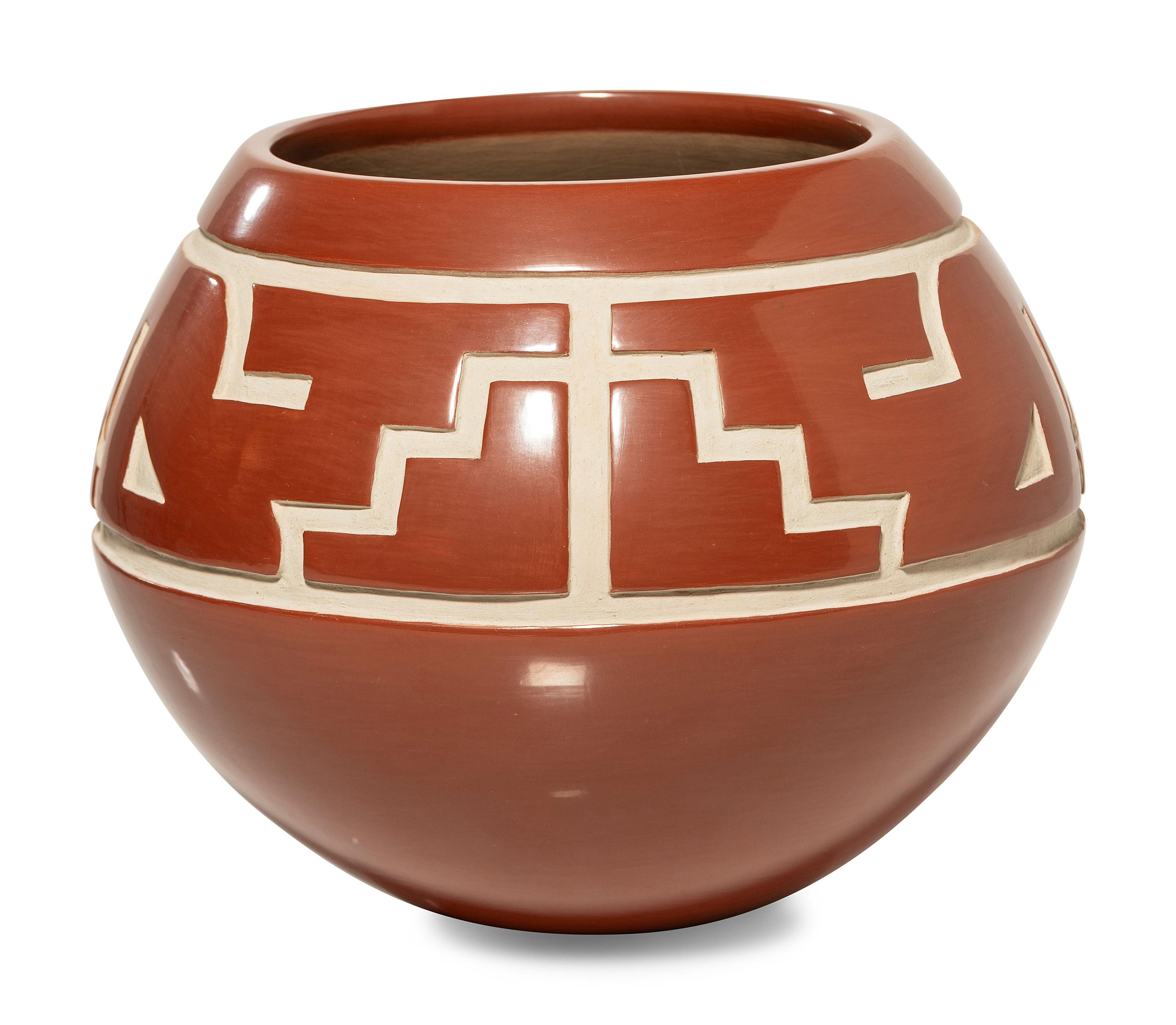 Carved Redware Pot