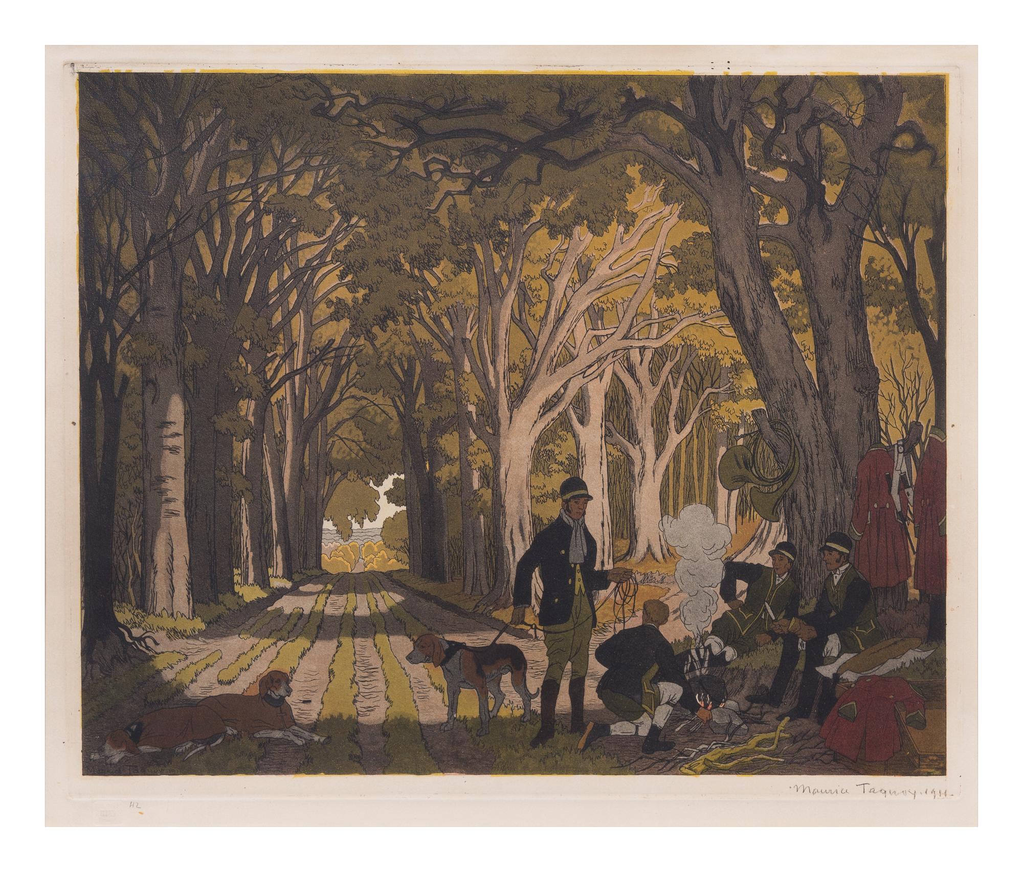 Maurice Taquoy, (French, 1878-1952), The Hunters' Rest by a Campfire, 1911