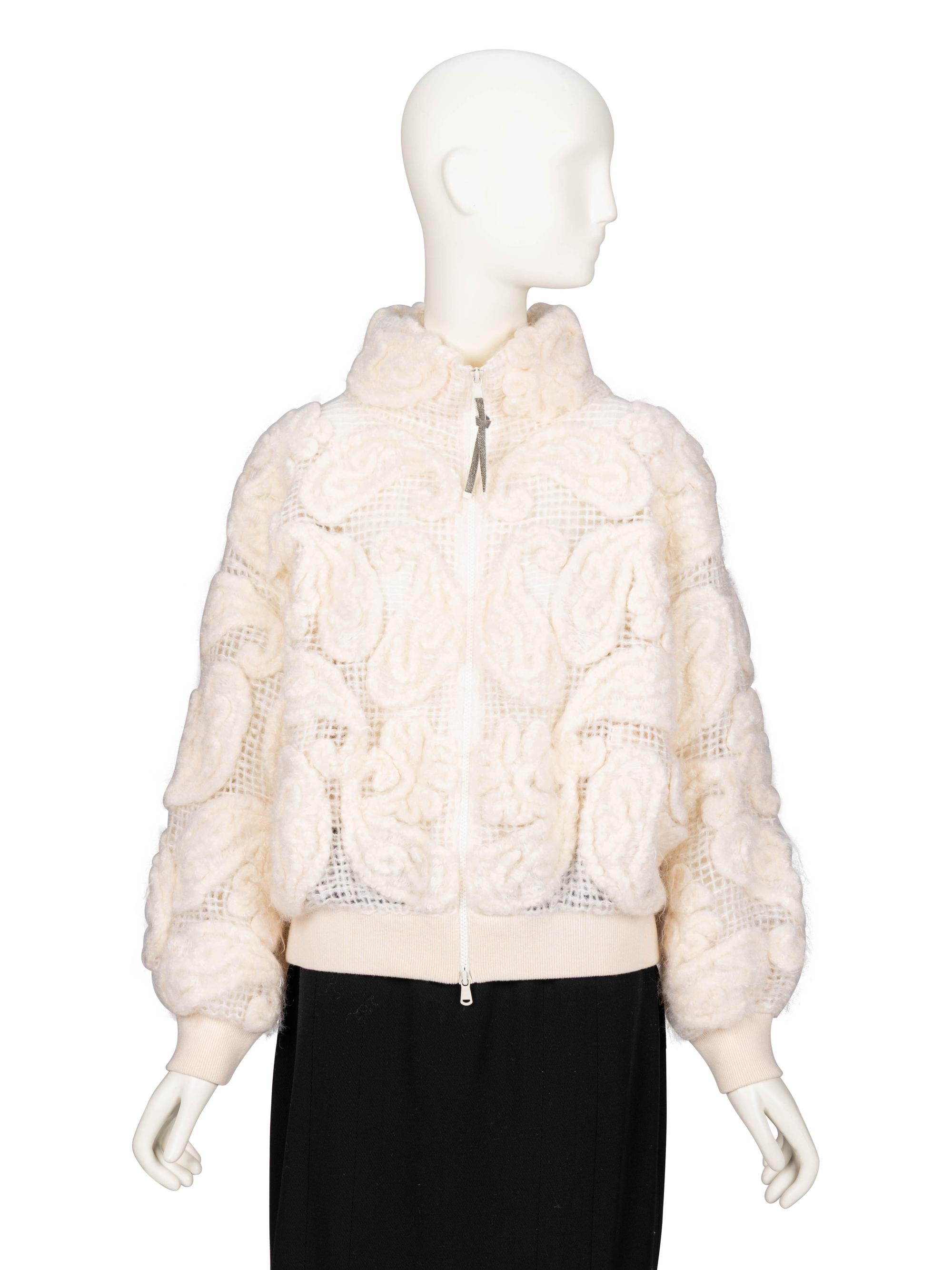 Brunello Cucinelli, Cream Open-Weave & Felted Jacket