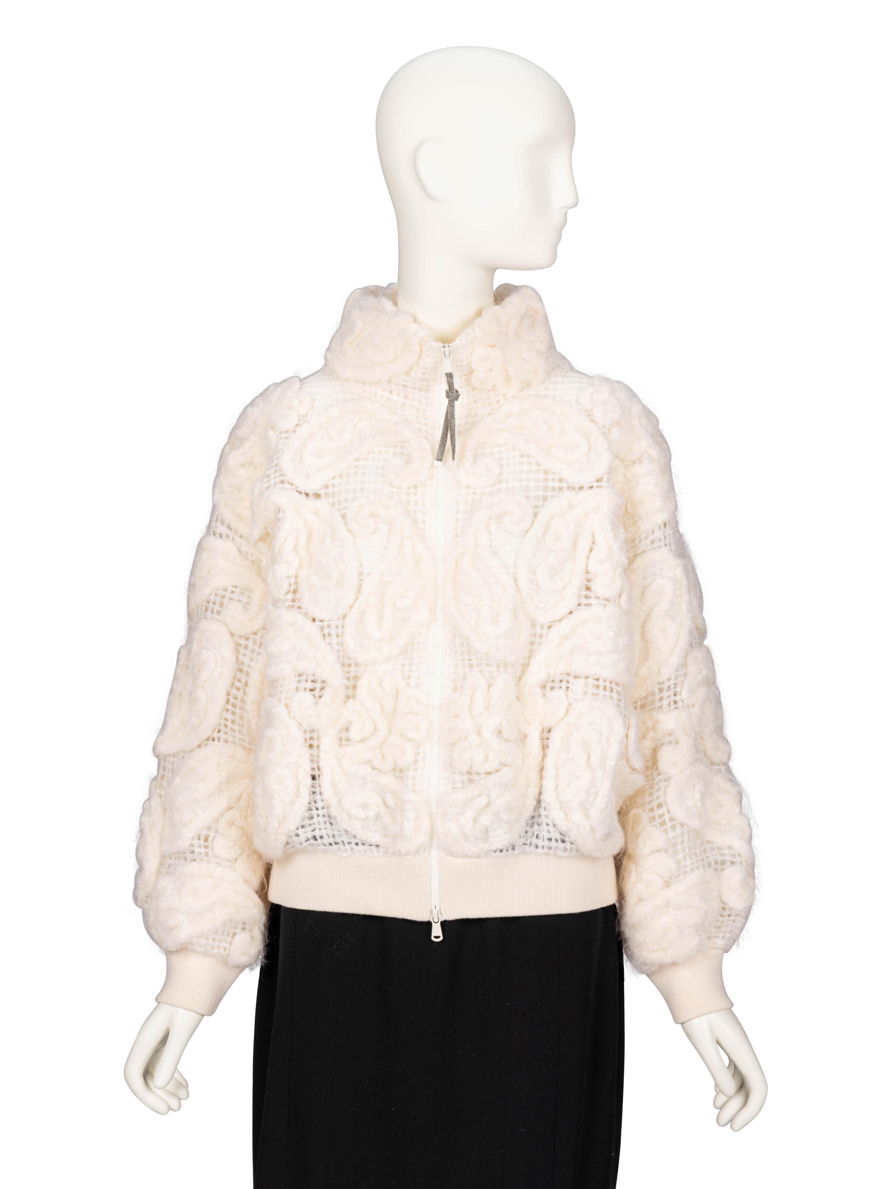 Brunello Cucinelli, Cream Open-Weave & Felted Jacket