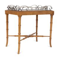 An English Silverplate Mounted Mahogany Tray on a Faux-Bamboo Stand — 20TH CENTURY