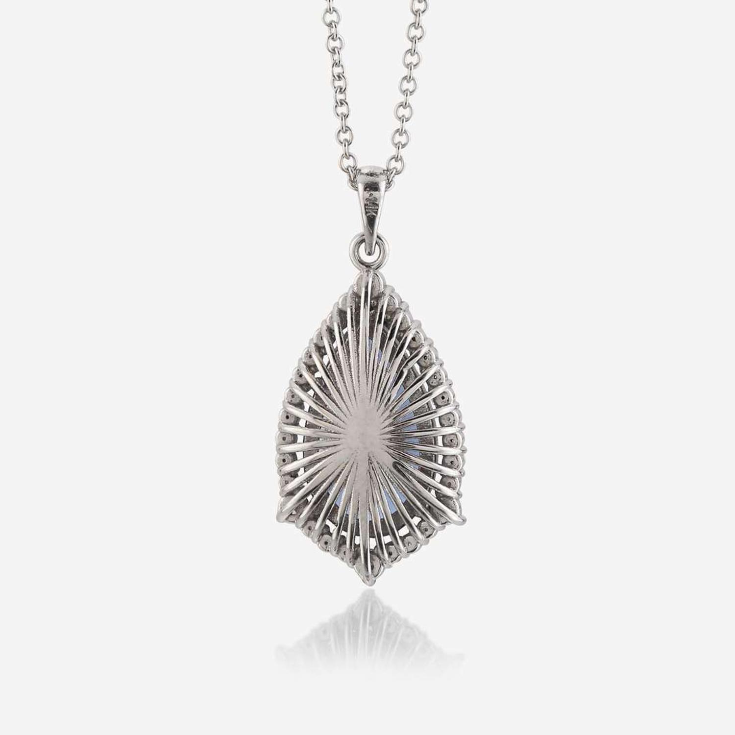 A tanzanite, diamond, and eighteen karat white gold pendant and necklace