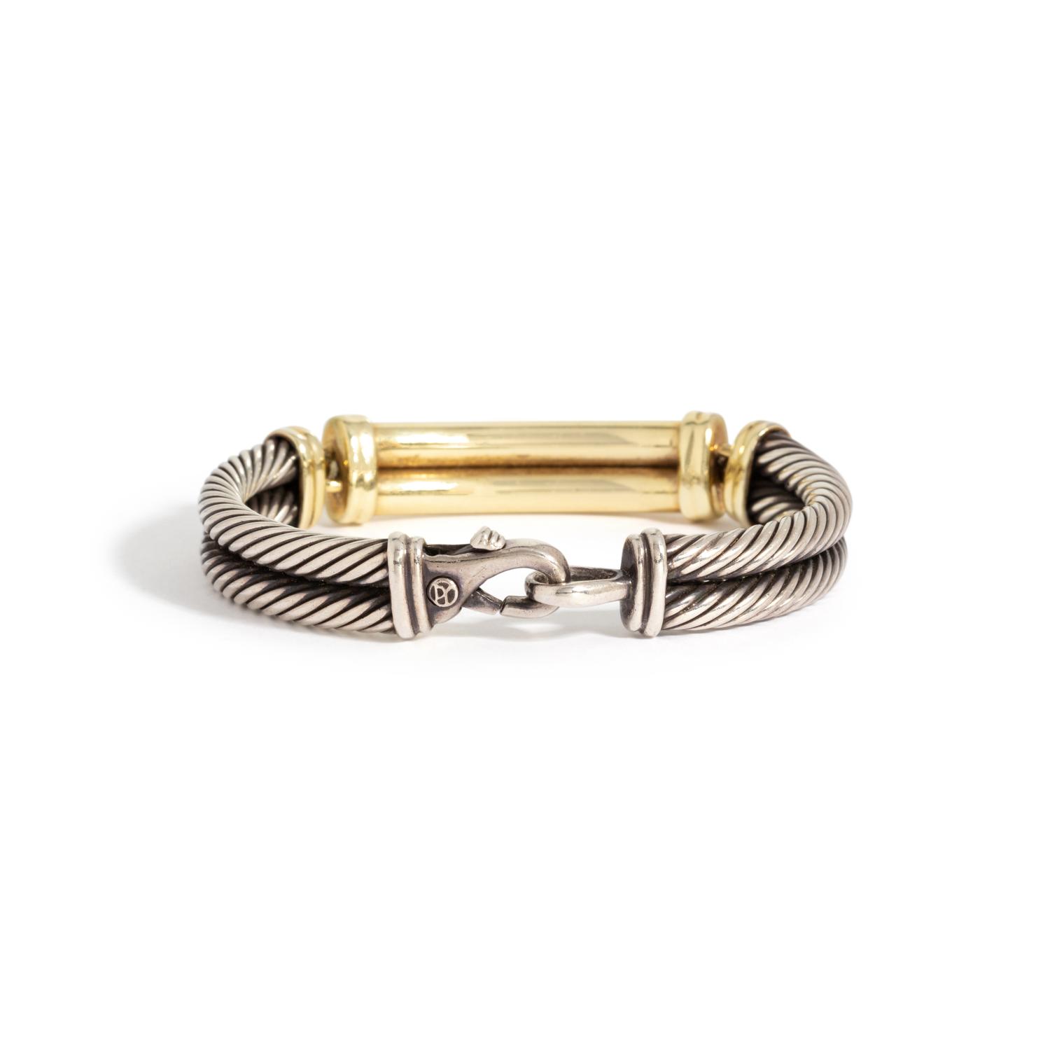 DAVID YURMAN, STERLING SILVER, YELLOW GOLD AND DIAMOND BANGLE BRACELET