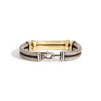 DAVID YURMAN, STERLING SILVER, YELLOW GOLD AND DIAMOND BANGLE BRACELET