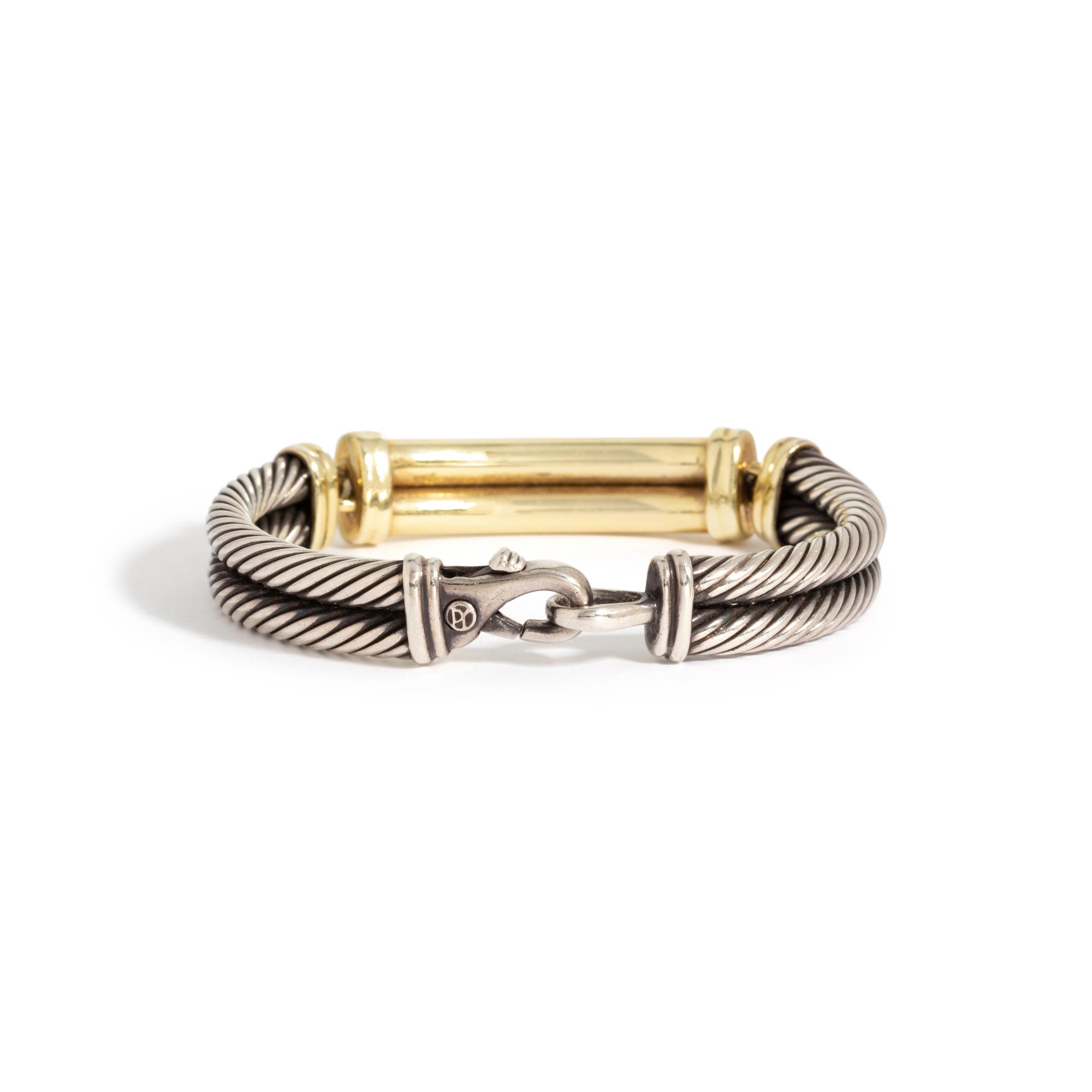 DAVID YURMAN, STERLING SILVER, YELLOW GOLD AND DIAMOND BANGLE BRACELET