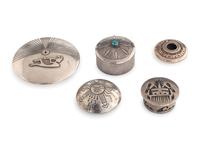 Zuni, Kewa, Navajo, and Hopi Miniature Silver Boxes and Seed Jars