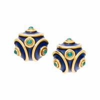 TIFFANY & CO., TURQUOISE, ENAMEL, AND YELLOW GOLD EARRINGS