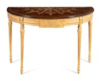 An Adam Style Giltwood, Burlwood and Marquetry Console Table