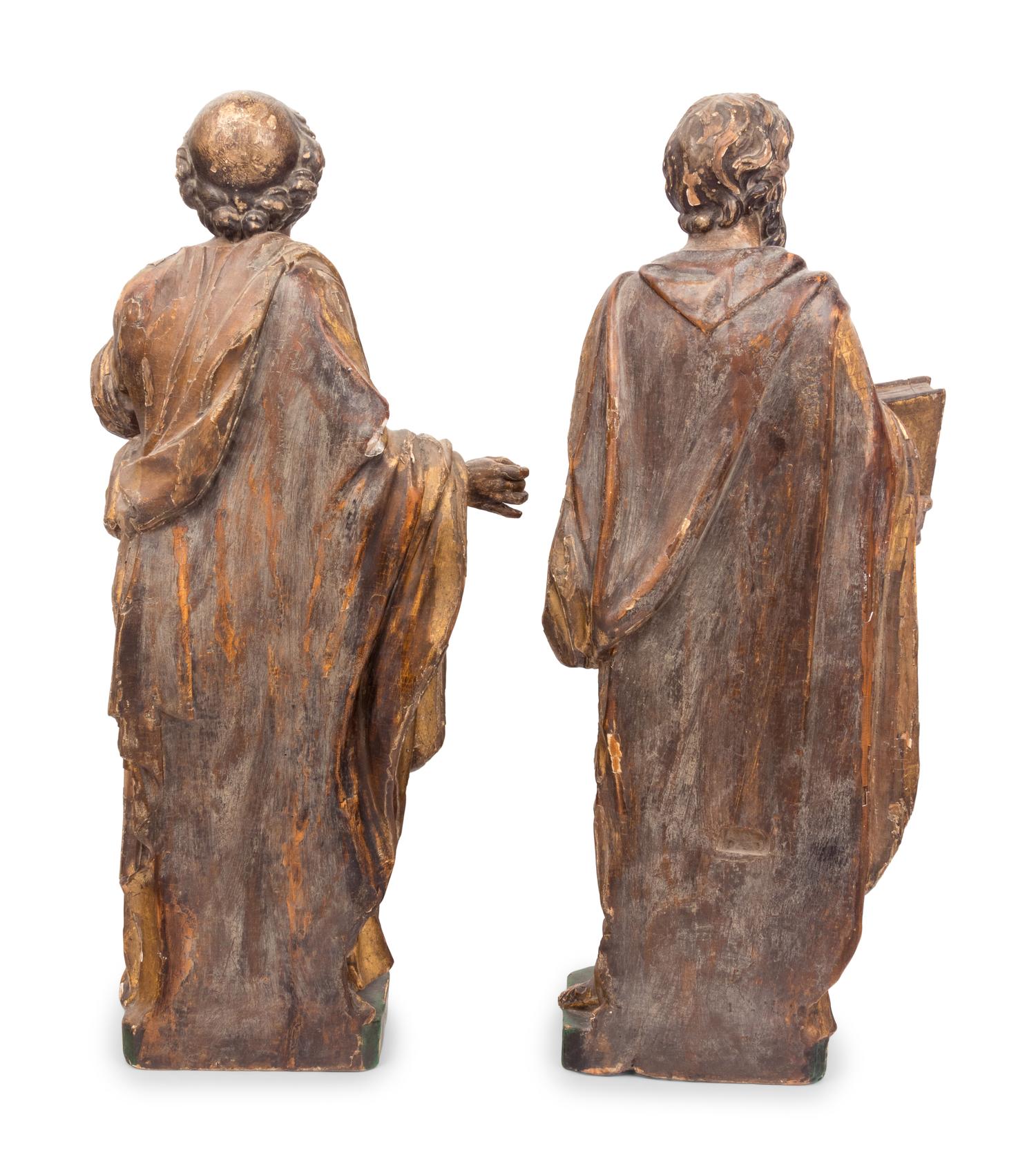 A Pair of Spanish Baroque Giltwood Figures of Saints
