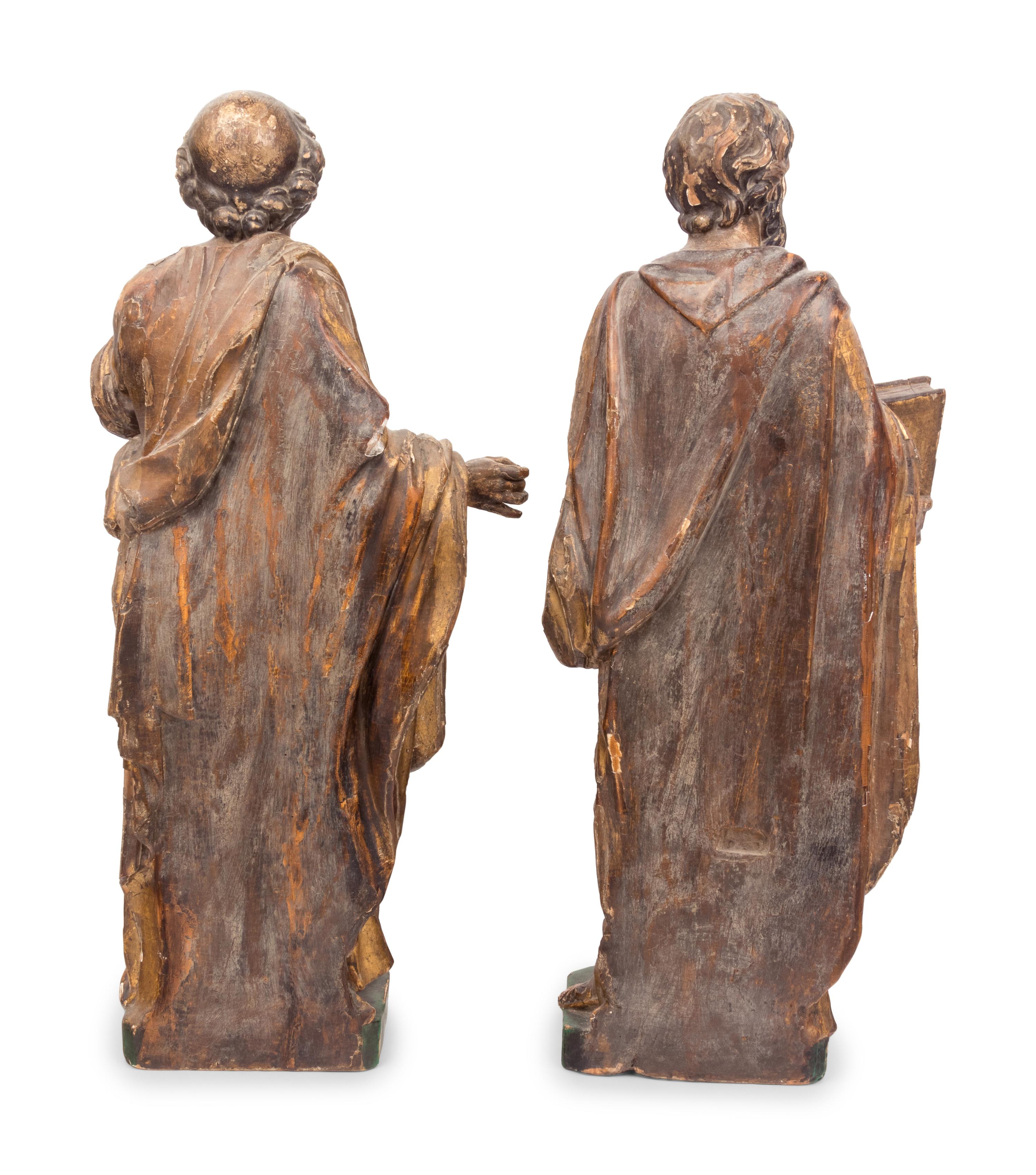 A Pair of Spanish Baroque Giltwood Figures of Saints
