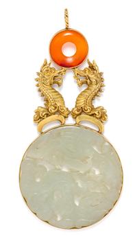 A Yellow Gold and Jade Pendant, 36.30 dwts.
