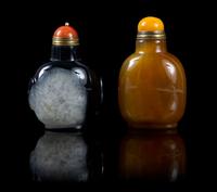 Two Hardstone Snuff Bottles Height of larger 3 inches.