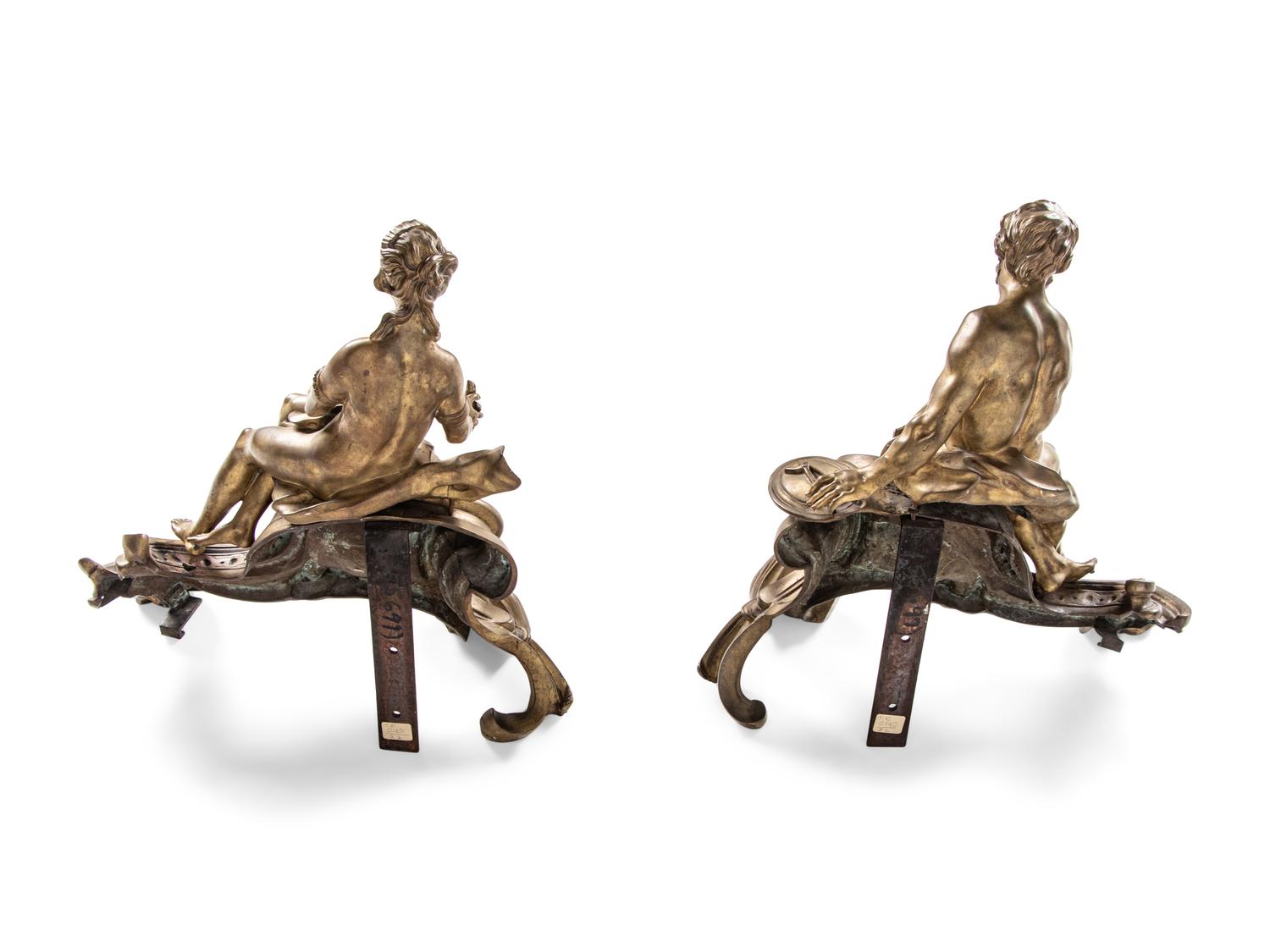 A Pair of Louis XV Gilt Bronze Figural Chenets