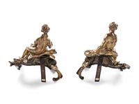 A Pair of Louis XV Gilt Bronze Figural Chenets