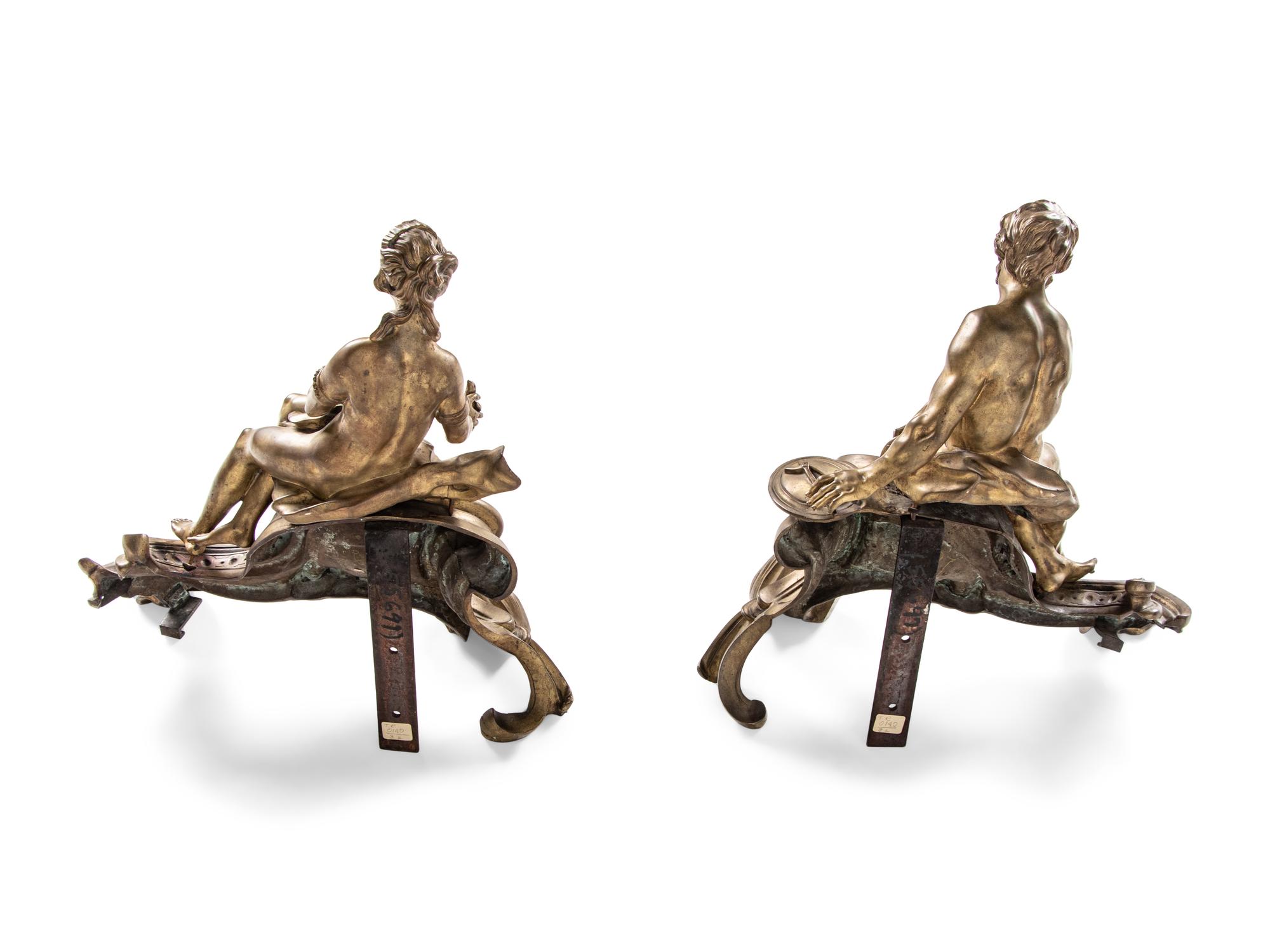 A Pair of Louis XV Gilt Bronze Figural Chenets