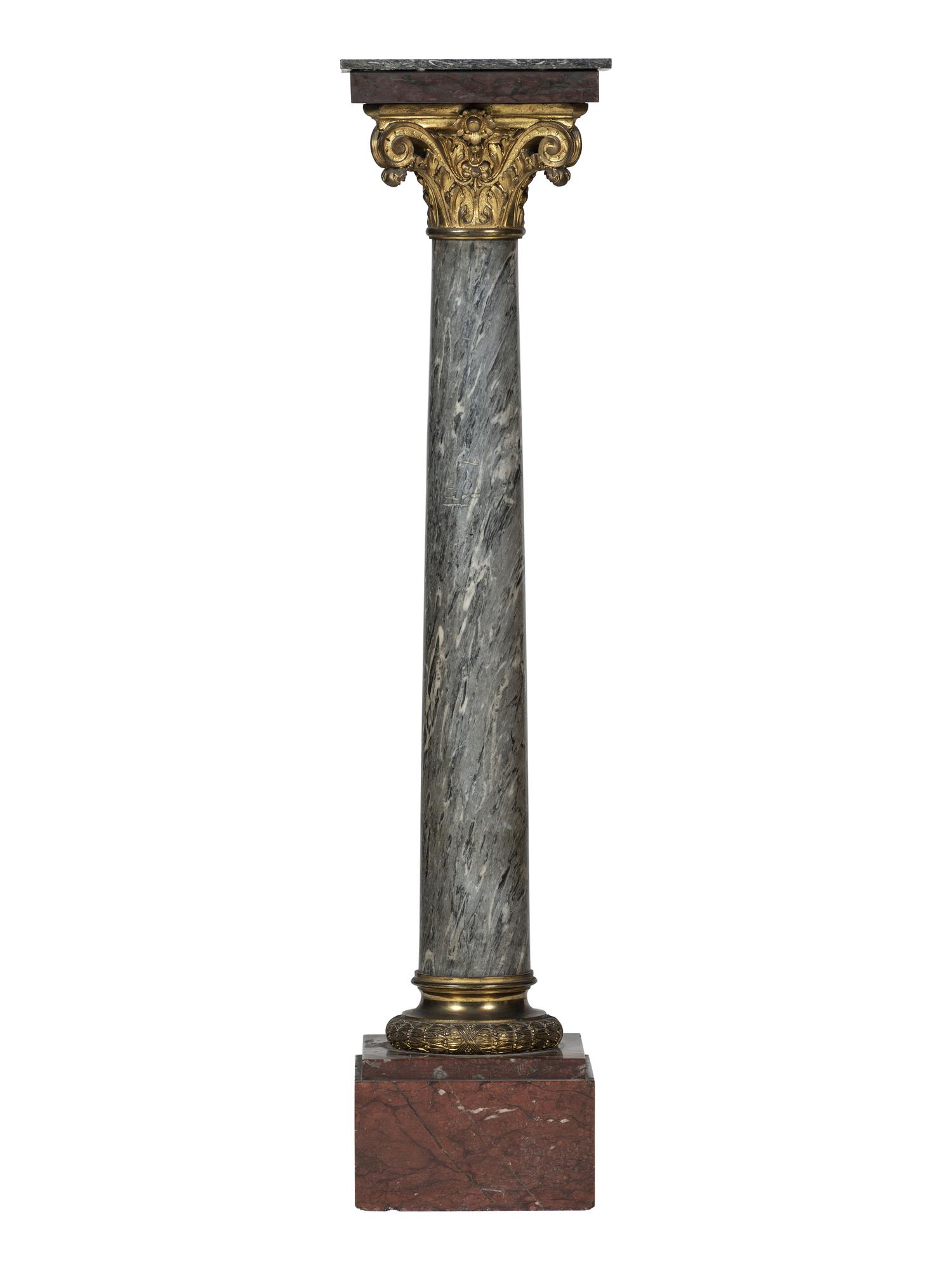 A Continental Gilt Bronze Mounted Marble Pedestal