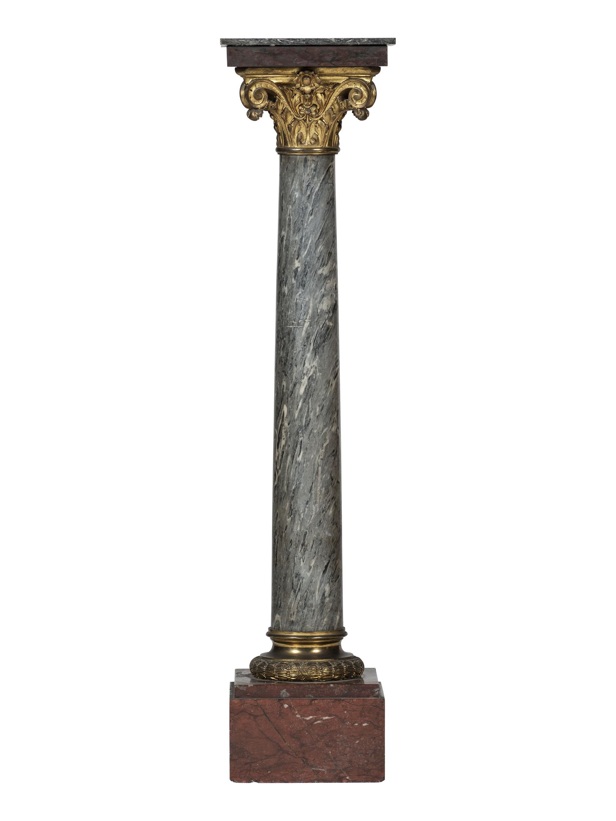 A Continental Gilt Bronze Mounted Marble Pedestal