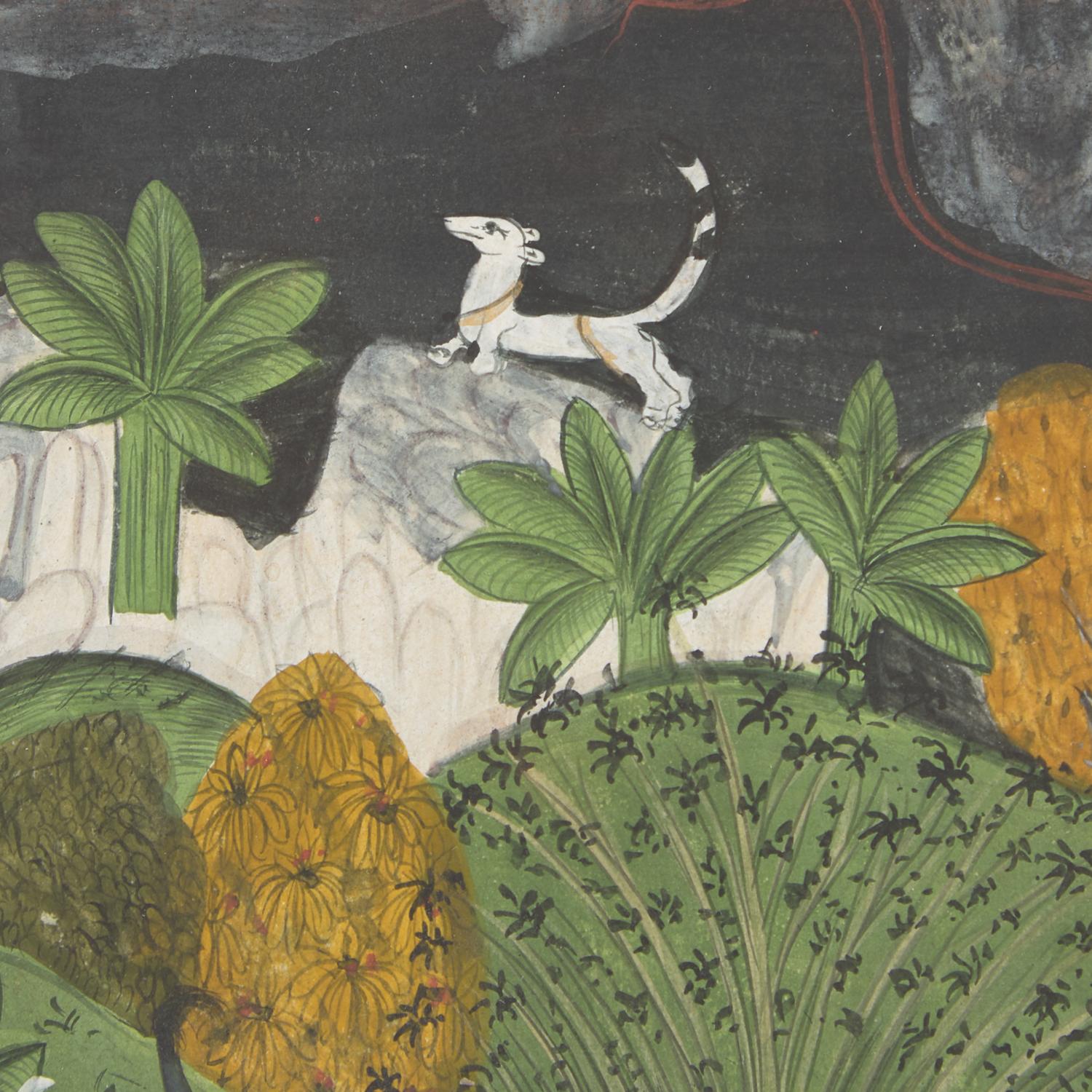 A Painting of Radha and Krishna Standing on a Projecting Balcony and A Painting of Radha and Krishna Seated Under a Dome, Probably Udaipur or Jaipur, India, 20th Century