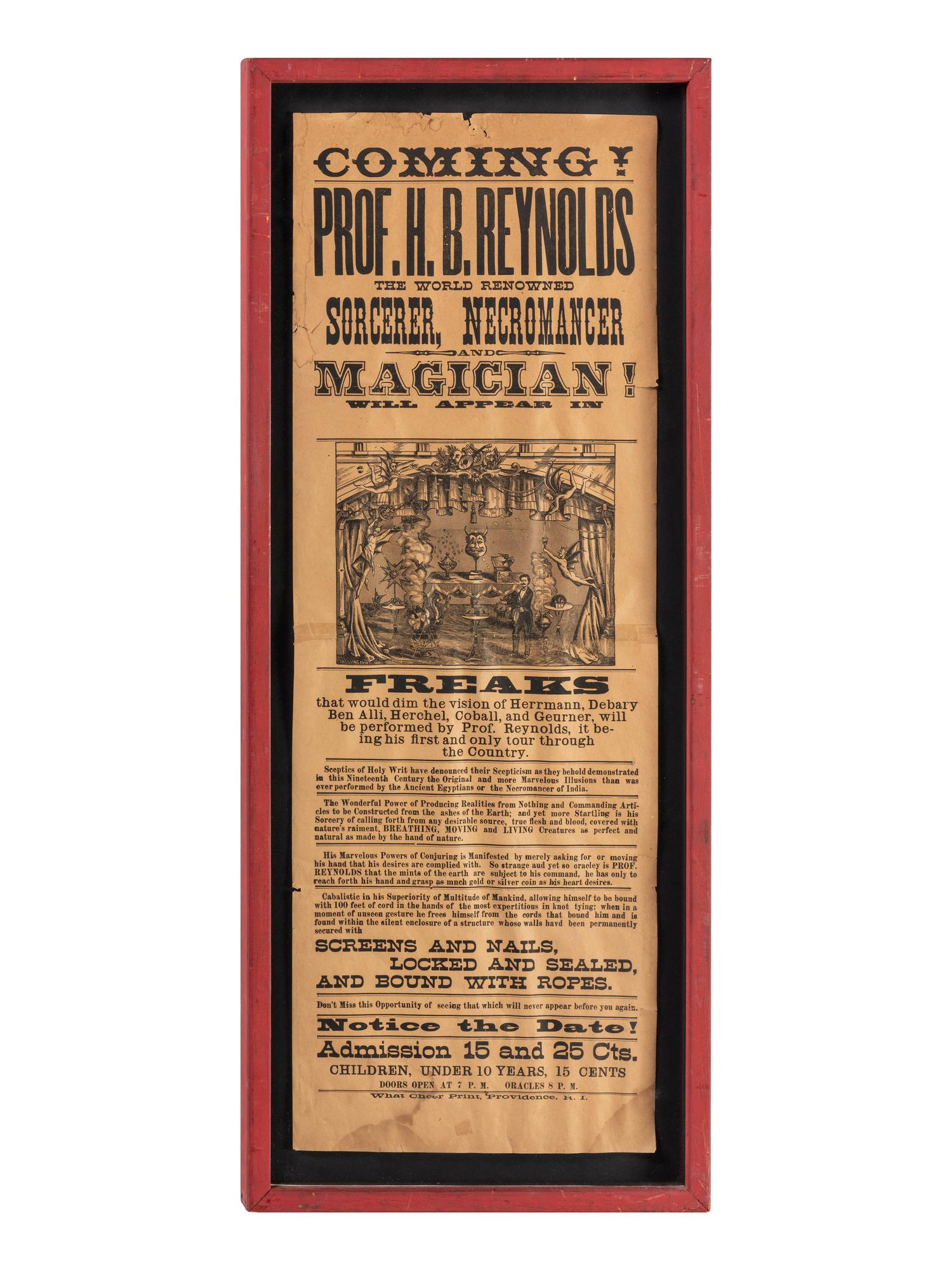 A Printed Broadside Promoting the Touring Performance of 'World Renowned Sorcerer, Necromancer, and Magician' Professor H.B. Reynolds