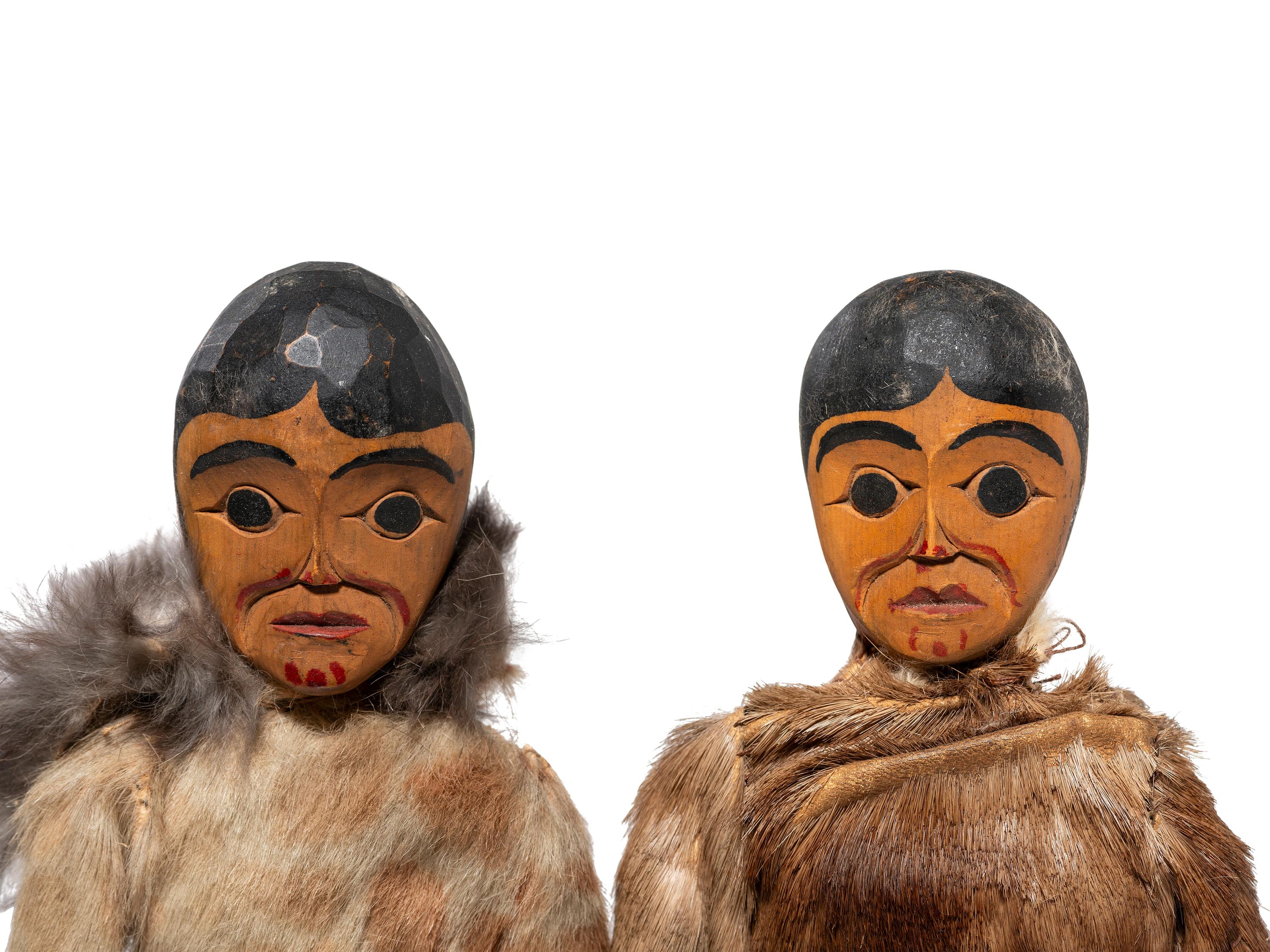 Pair of Haida Carved Wood Dolls