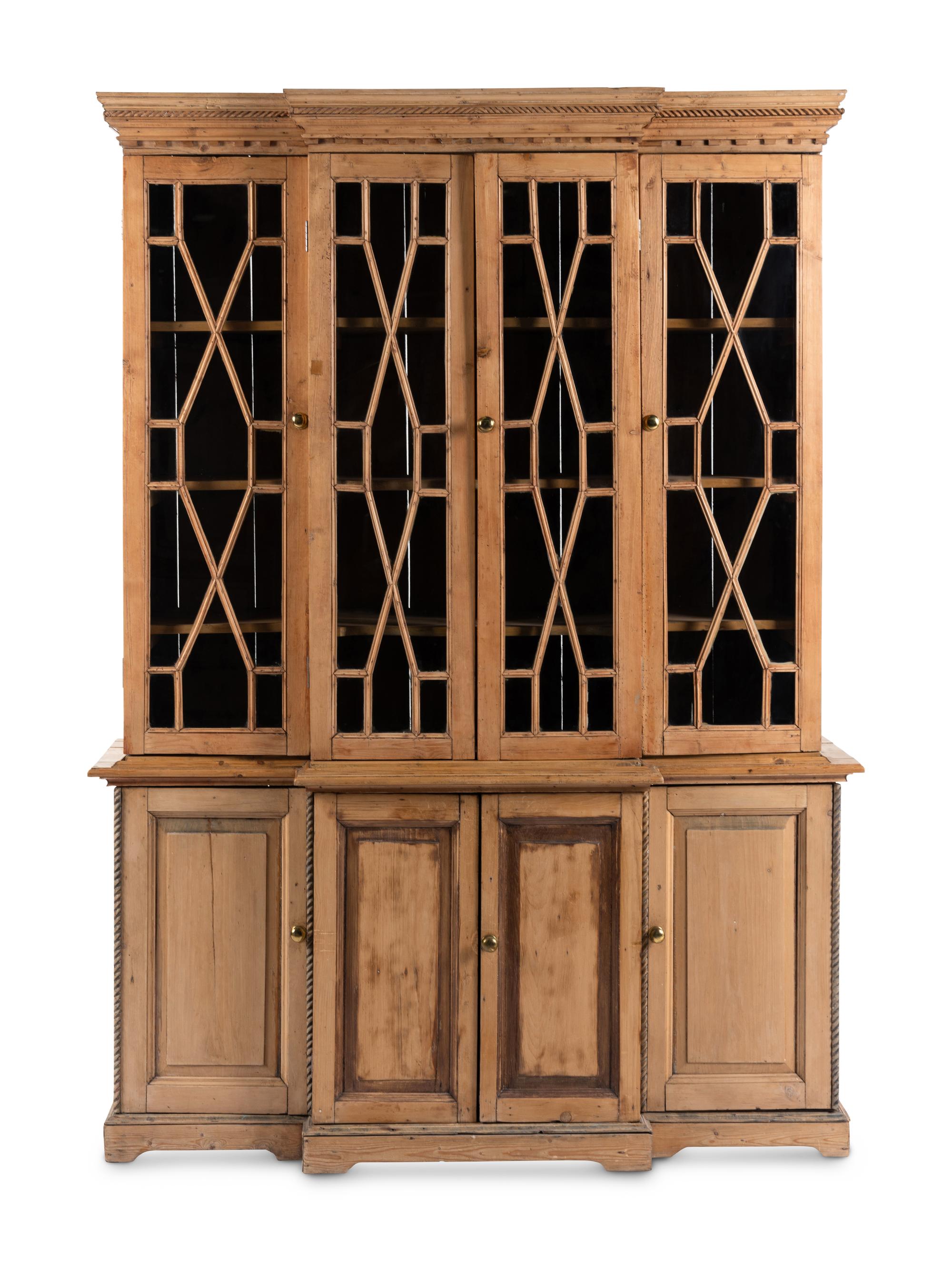 An English Pine Breakfront Bookcase