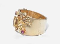 A Retro 14K Yellow Gold, Citrine, Ruby, and Diamond Bracelet