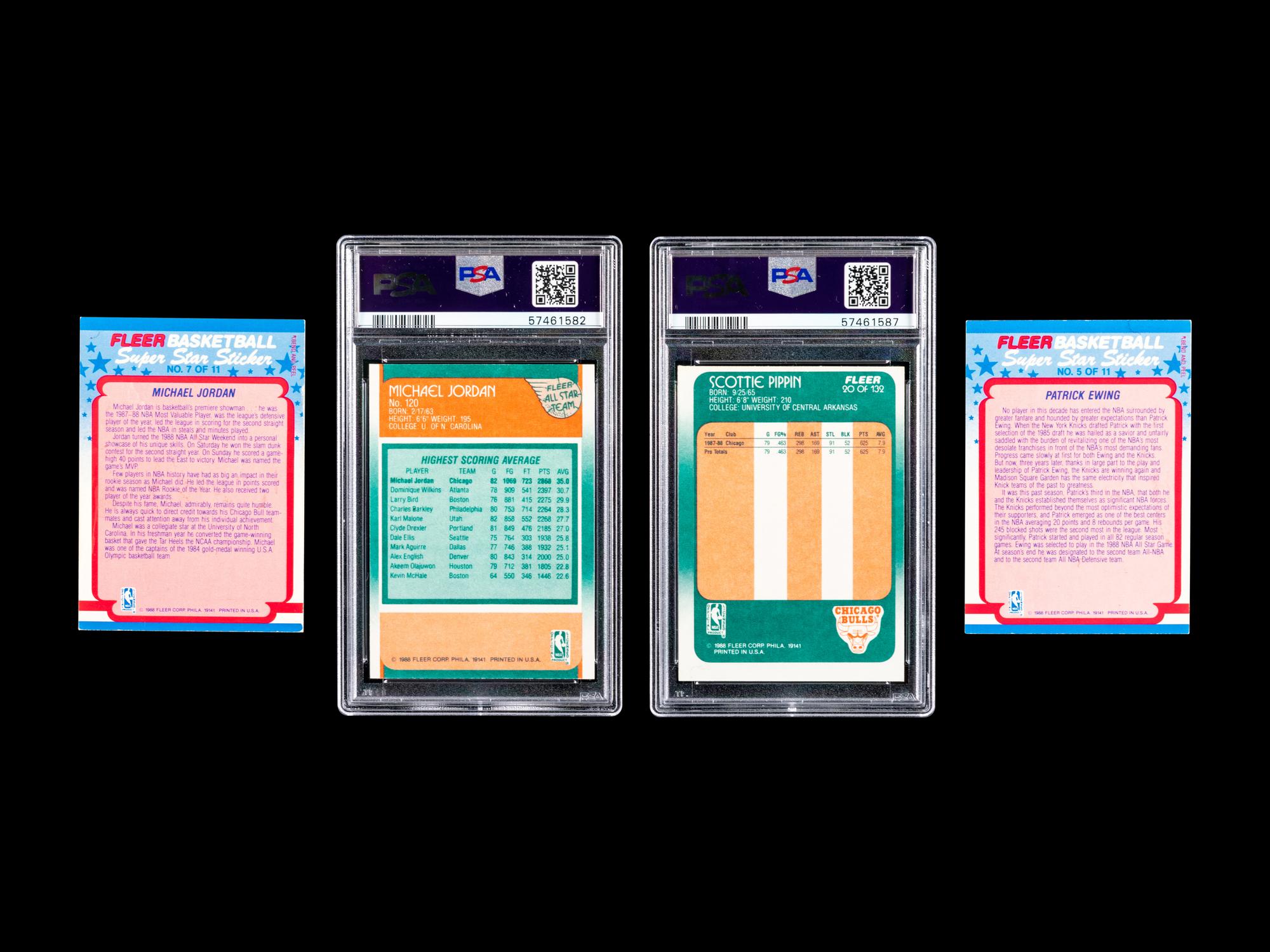 A Group of 31 1988 Fleer Basketball Cards Including a Michael Jordan All-Star No. 120 (PSA 9 MINT) and Scottie Pippen Rookie No. 20 (PSA 5 EX)
