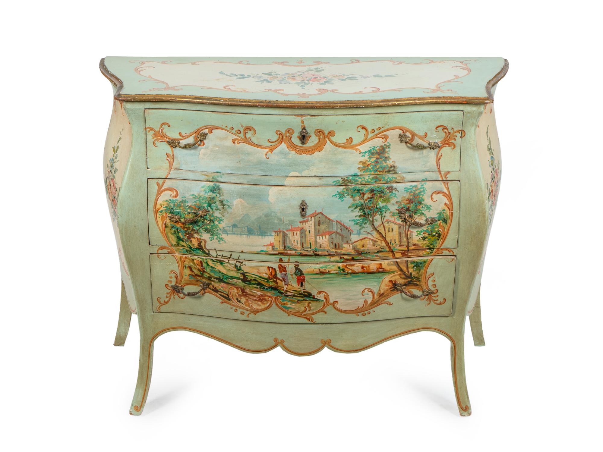 A Louis XV Style Polychromed Bombe Commode — 20TH CENTURY