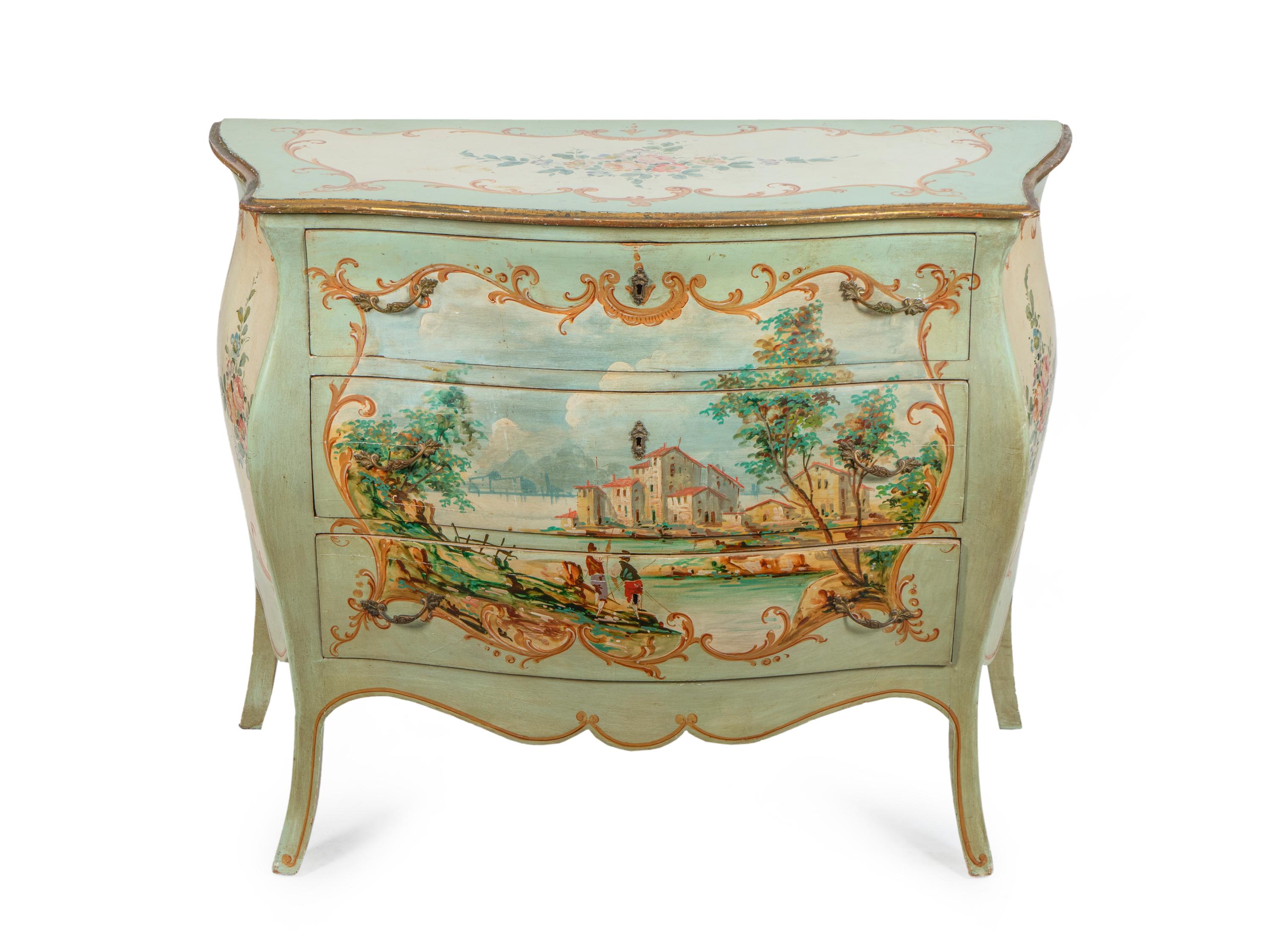 A Louis XV Style Polychromed Bombe Commode — 20TH CENTURY