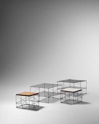 Pair of Large Wire Side Tables and Two Small Wire Side Tables